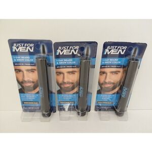 (3) Just For Men 1-DAY Beard & Brow Color Darkest Brown Black Brush‎ In Wash Out